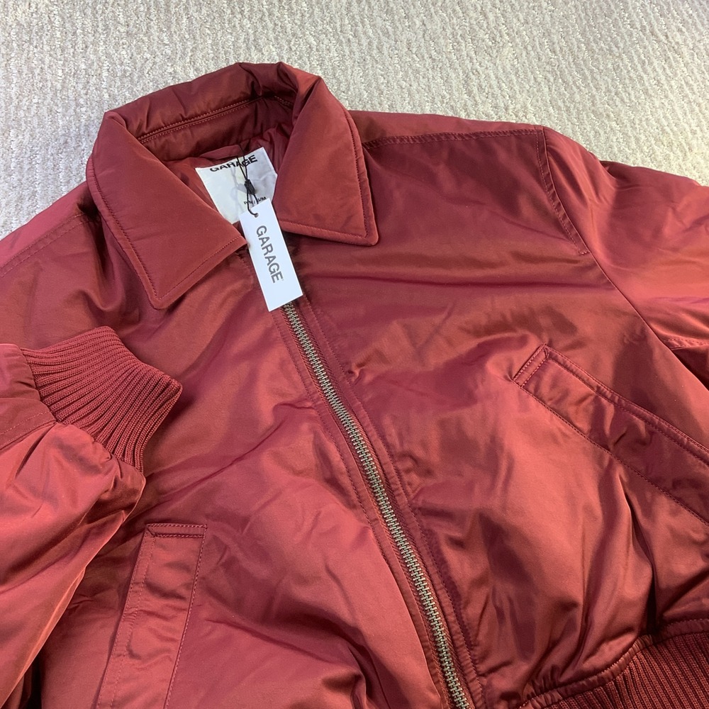 Garage Nylon Bomber Jacket Cabernet Burgundy Cropped Full Zip Women Size S/M NWT